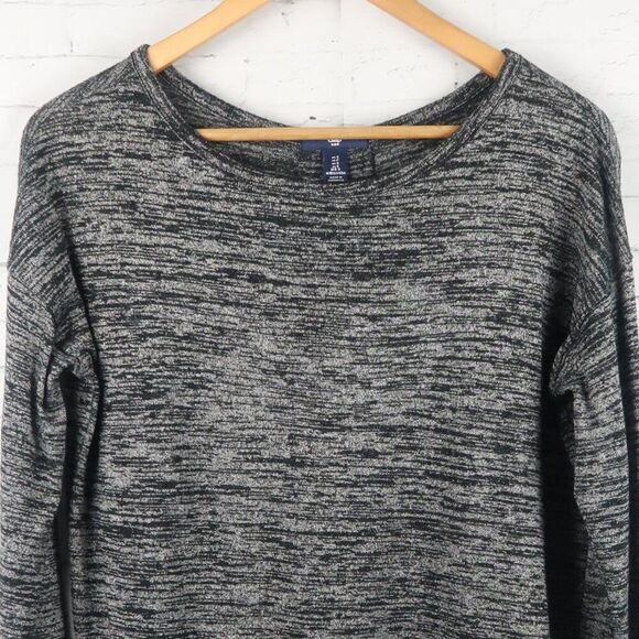 GAP BLACK HEATHER ROUND NECK LONG SLEEVE LIGHTWEIGHT OVERSIZED SWEATER SIZE S - Picture 4 of 7